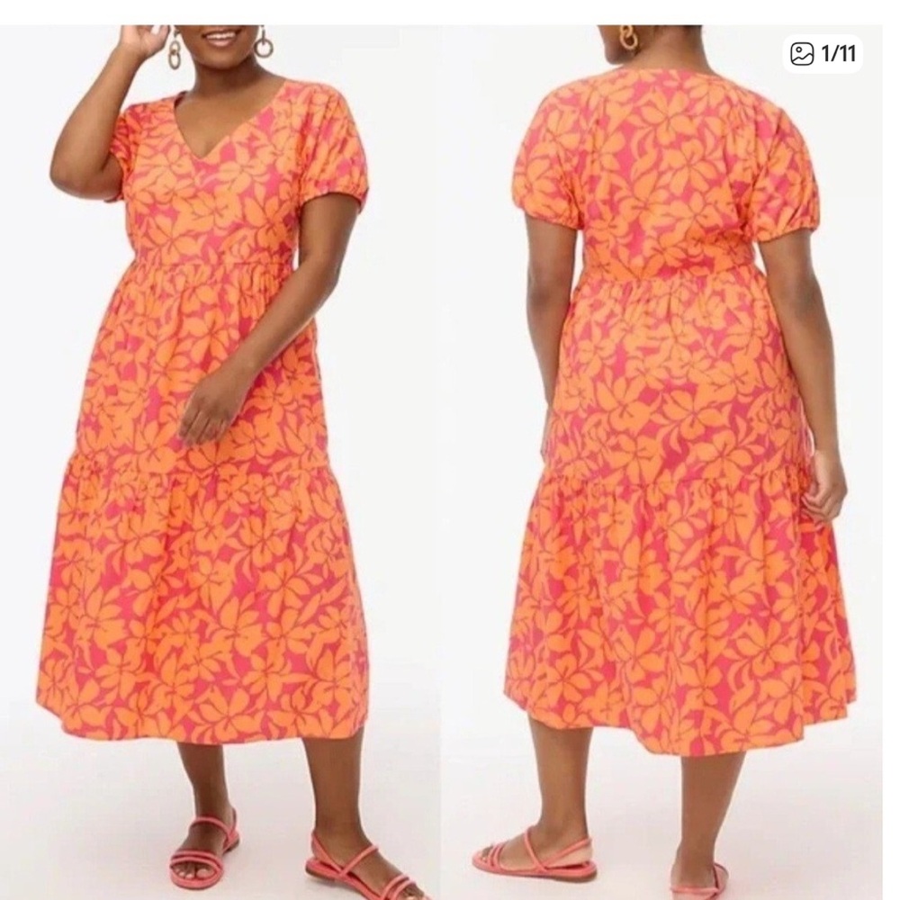 J. Crew Puff-Sleeve Tiered Midi Dress